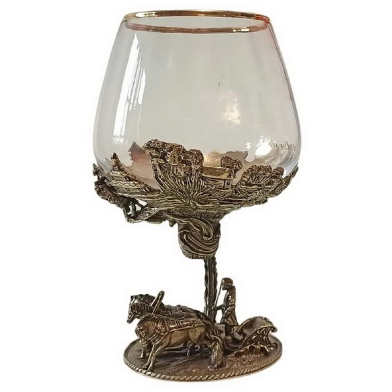 Бокал для коньяка Русская Тройка лошадей латунный, литой.
