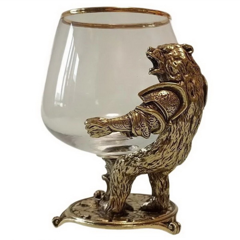 Бокал для коньяка Медведь латунный, литой