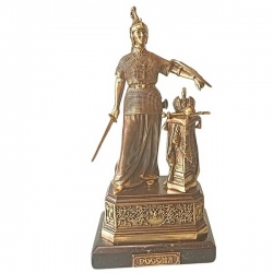 Статуэтка Россия из бронзы на подставке из змеевика.