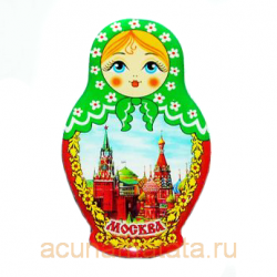 Магнит на холодильник матрешка Москва зеленая.