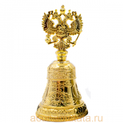 Сувенирный колокольчик герб России, цвет золото.