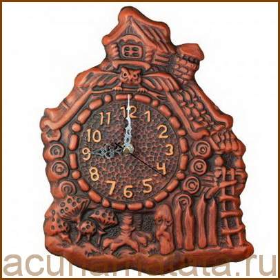 Часы настенные из глины "Баба Яга".